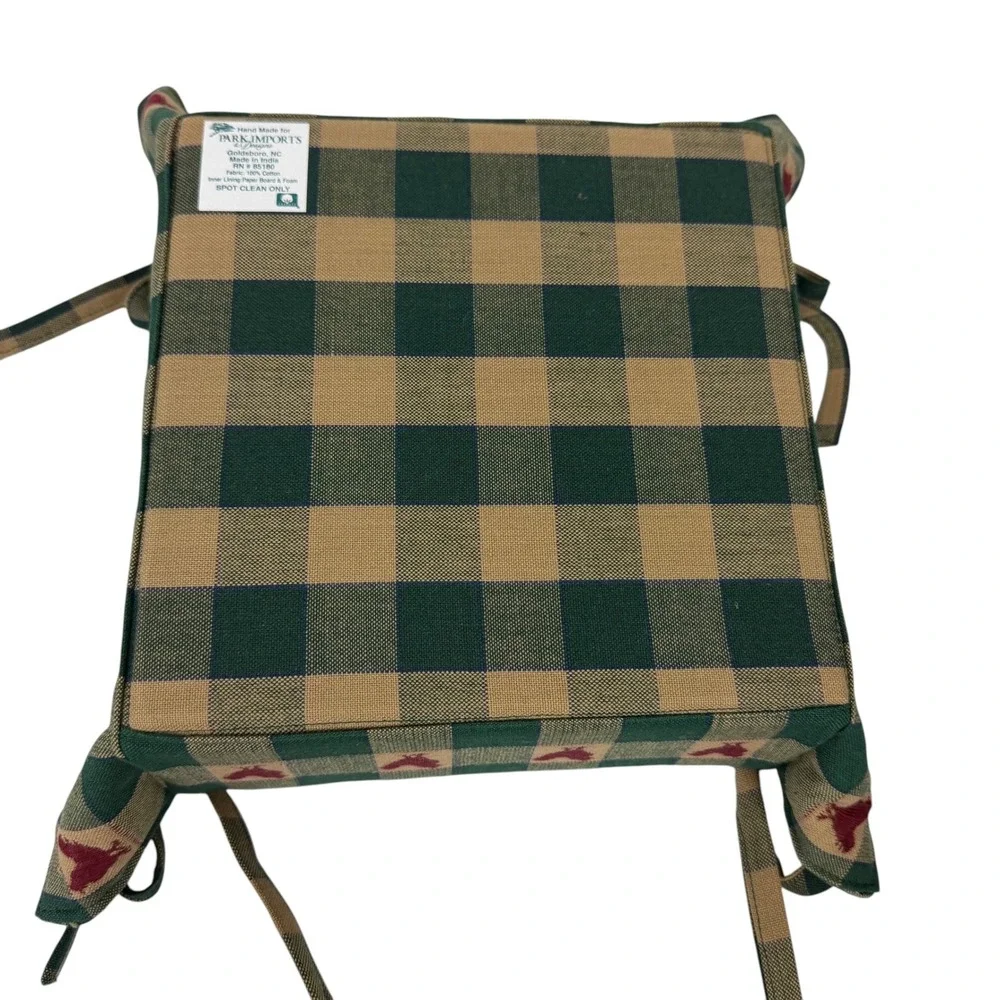 Park Designs Rooster Buffalo Check Fabric Bread Basket Green Tan 8x8‎ Country